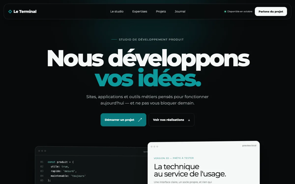 Aperçu de la page d'accueil du layout Le Terminal