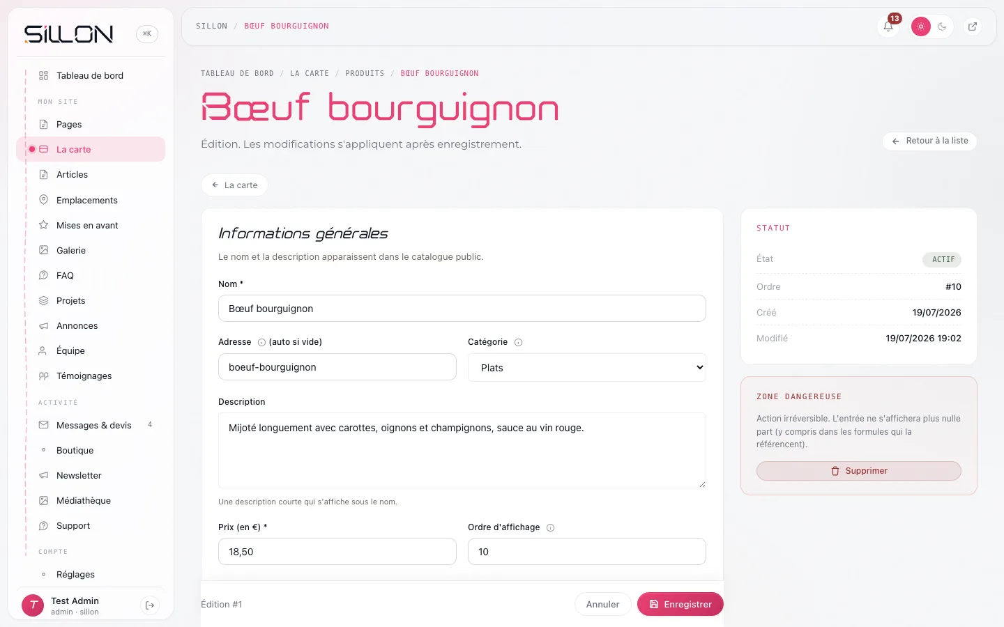 Éditer une fiche