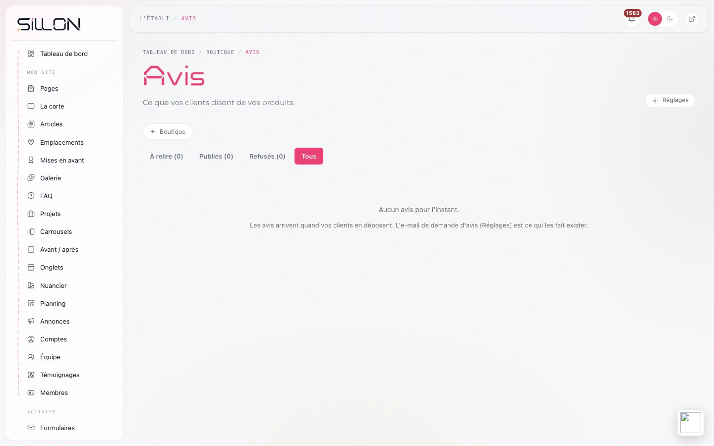 La modération des avis
