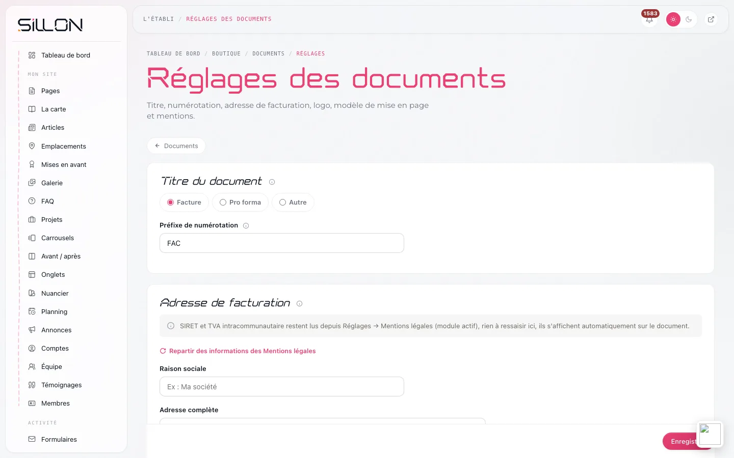 Le gabarit des documents