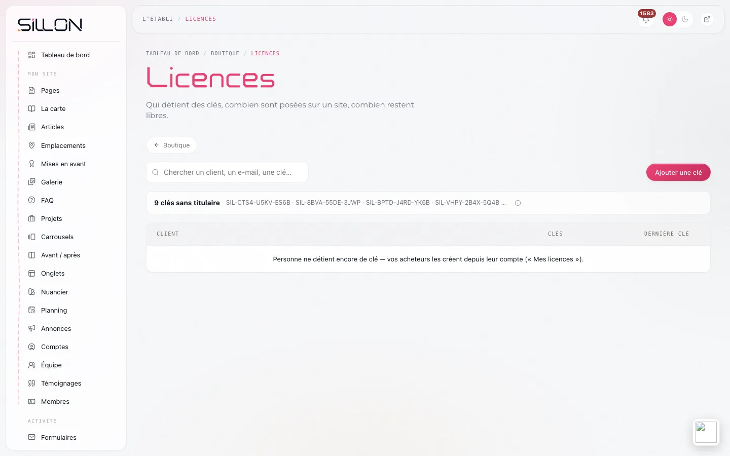 Les licences par client