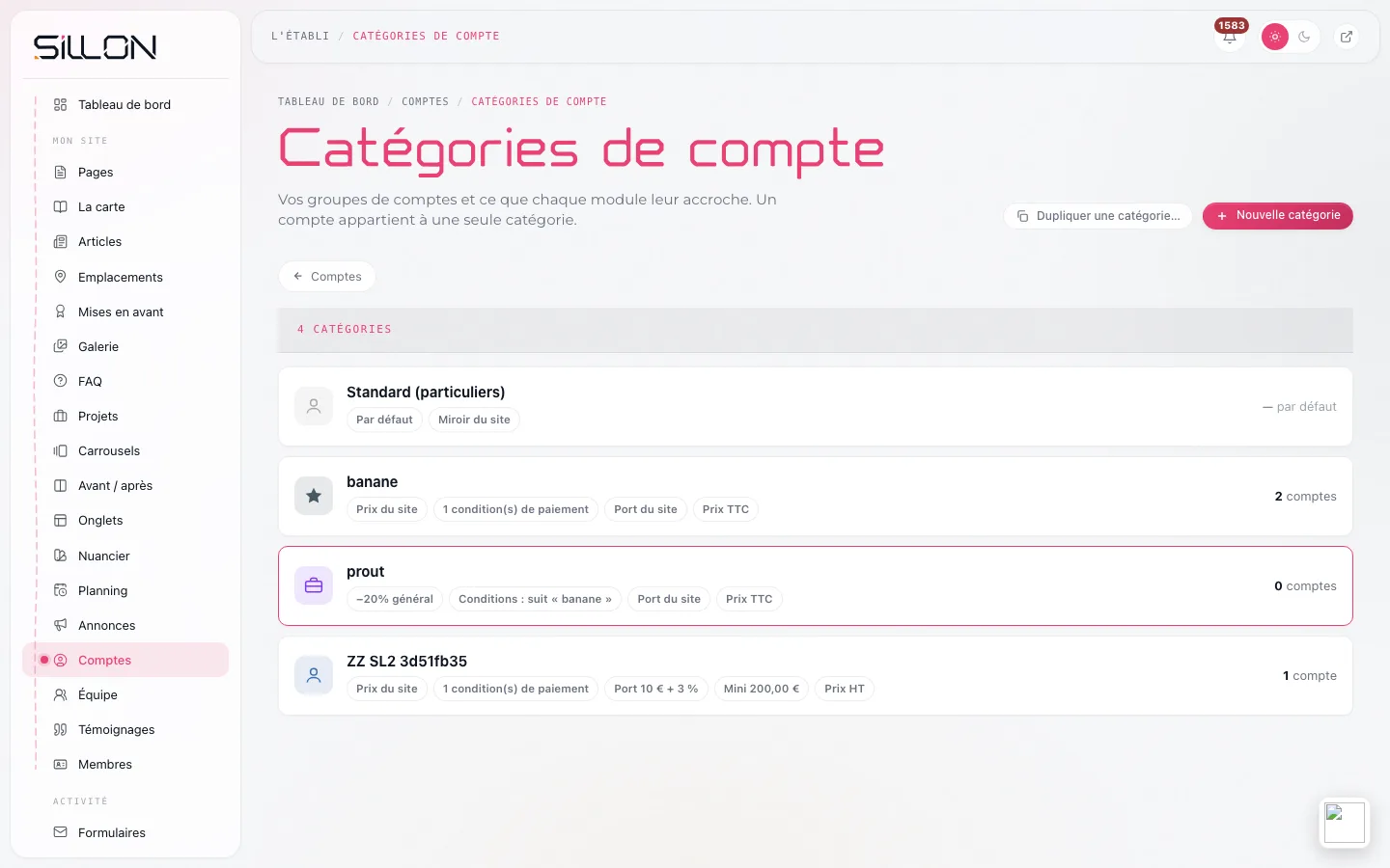 Les catégories de clients pro